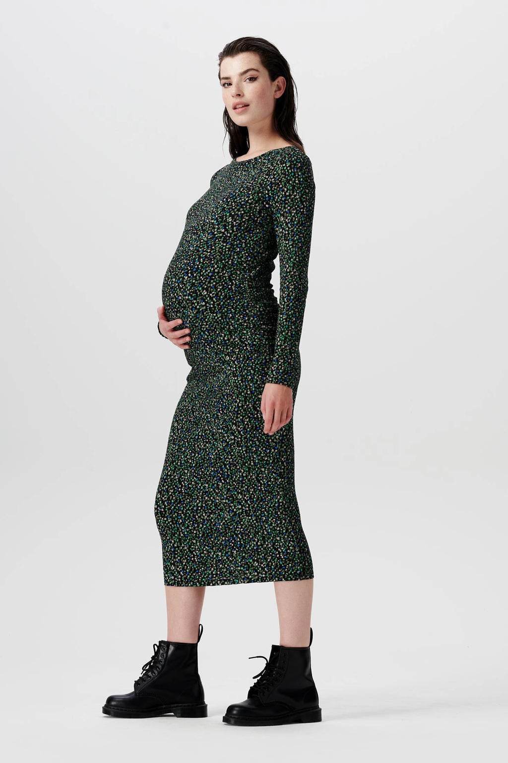 Chelsea Clark Dames Midi zwangerschapsjurk met voedingsfunctie (ZWART Chelsea Clark Dames Midi zwangerschapsjurk met voedingsfunctie (ZWART