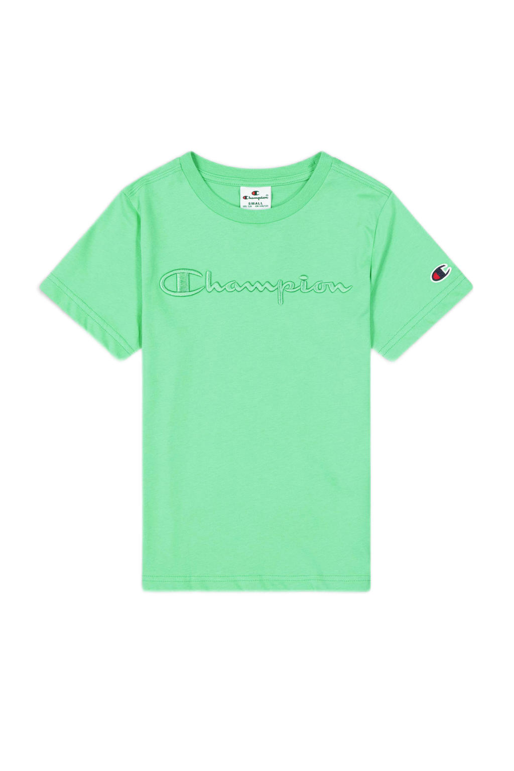Groene jongens Champion T-shirt van katoen met logo dessin, korte mouwen en ronde hals