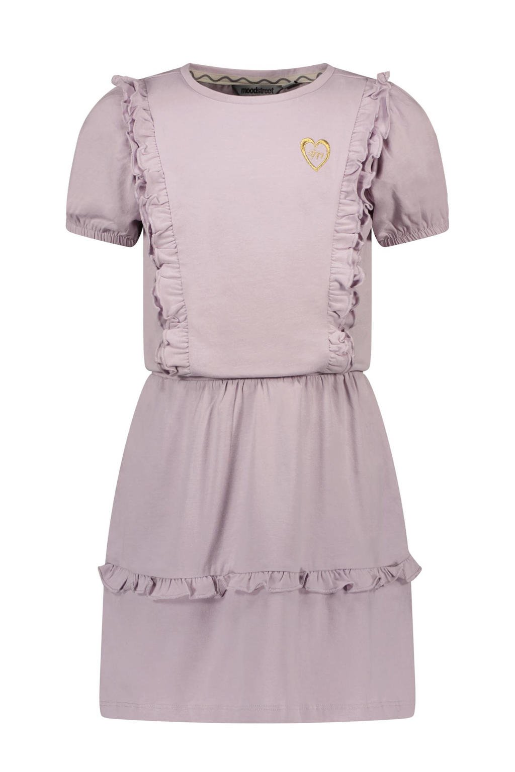 Lilakleurige meisjes Moodstreet jurk van duurzaam stretchkatoen met korte mouwen en ronde hals
