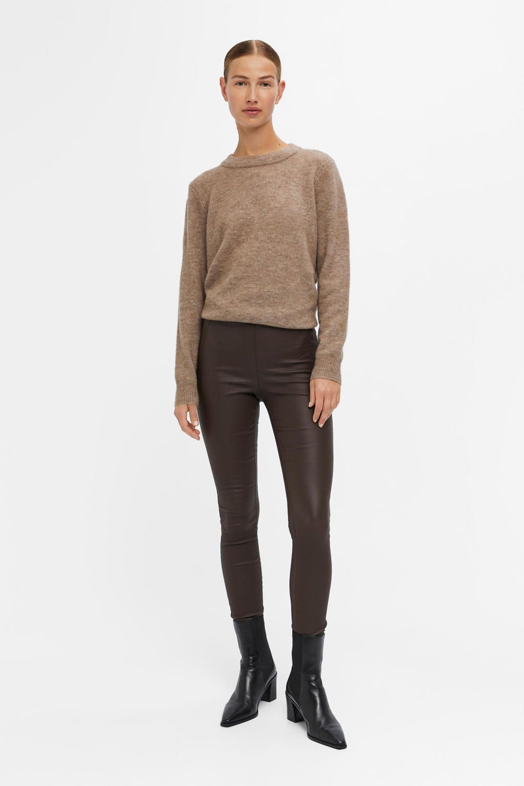 OBJECT coated skinny legging OBJBELLE bruin