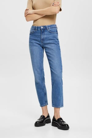 cropped high waist regular fit jeans medium blue denim