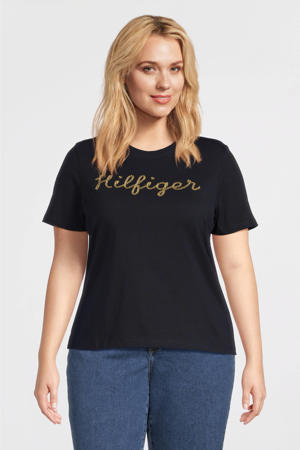 T-shirt CRV REG GOLD HILFIGER met printopdruk donkerblauw