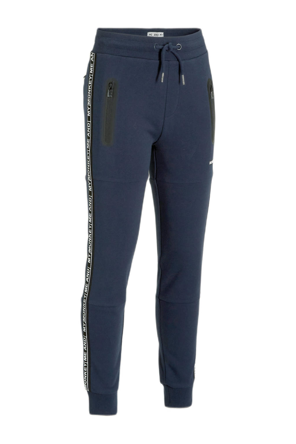 Blauwe jongens Me & My Monkey tapered fit joggingbroek Marlo van sweat materiaal met regular waist, elastische tailleband met koord en printopdruk