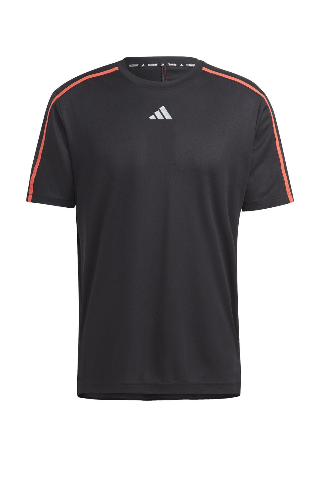 Zwart en rode heren adidas Performance sport T-shirt van polyester met korte mouwen en ronde hals