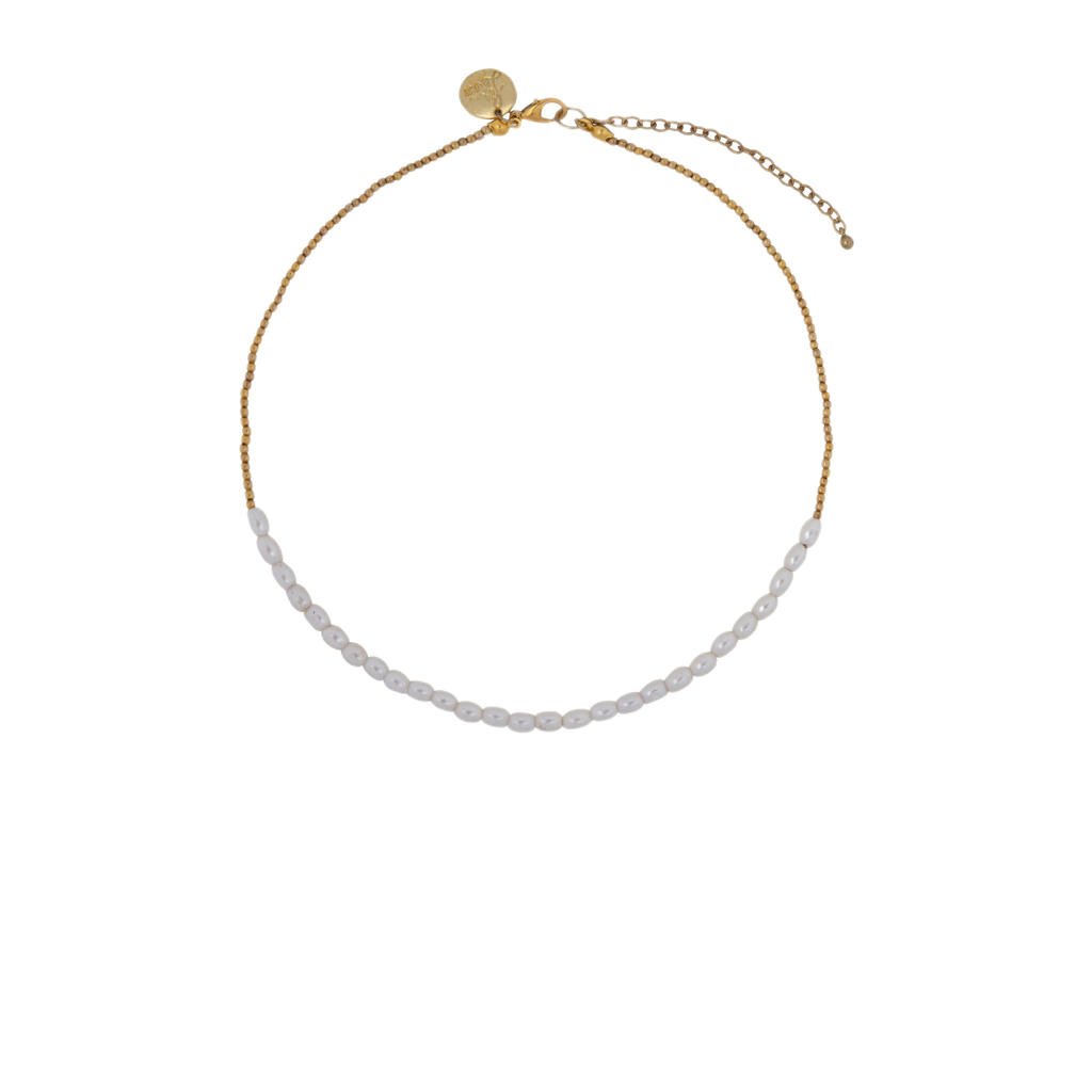 Life of Bulu kralenketting Happy Beads goudkleurig/parelmoer
