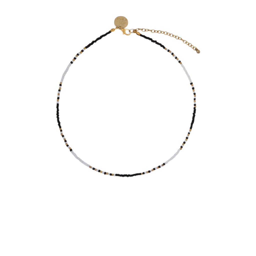 Life of Bulu kralenketting Happy Beads zwart/wit/goudkleurig