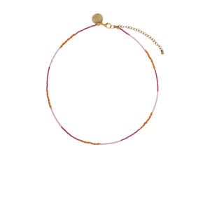 kralenketting Happy Beads wit/fuchsia/oranje