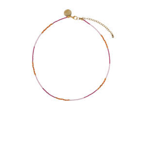 kralenketting Happy Beads wit/fuchsia/oranje