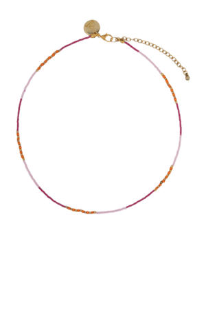 kralenketting Happy Beads wit/fuchsia/oranje
