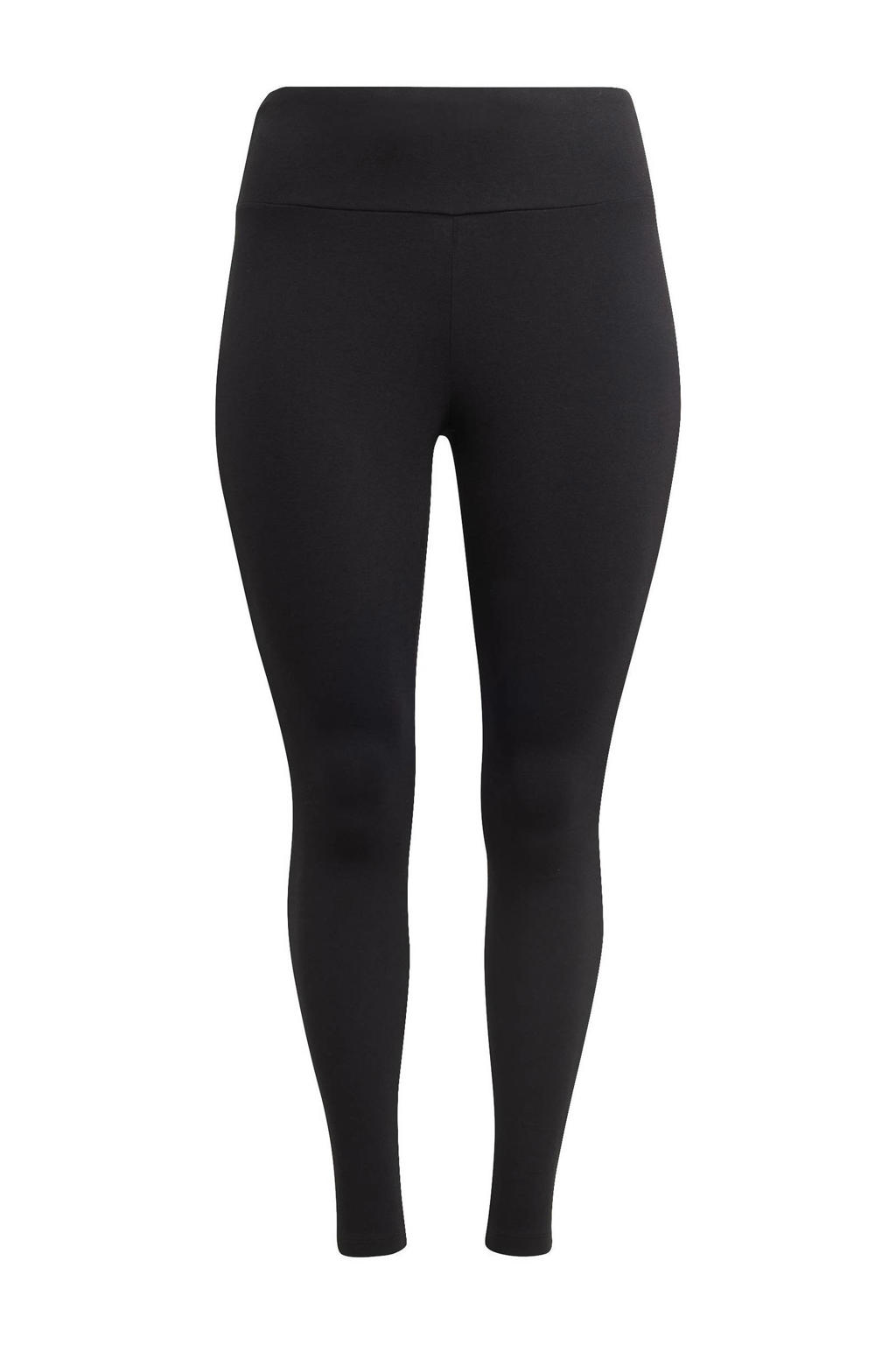 Zwarte dames adidas Originals Plus Size legging van katoen met slim fit, high waist en elastische tailleband