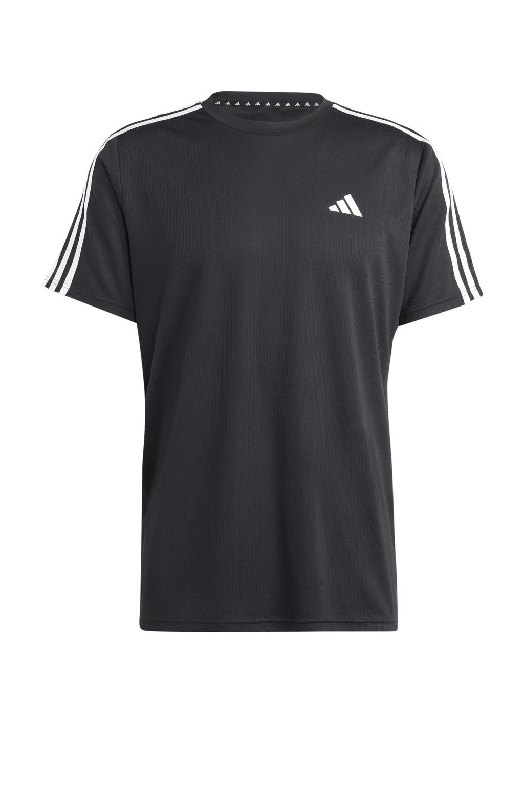 Zwart en witte heren adidas Performance sportshirt van polyester met effen, korte mouwen en ronde hals