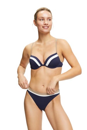 voorgevormde push-up bikinitop donkerblauw/wit/beige