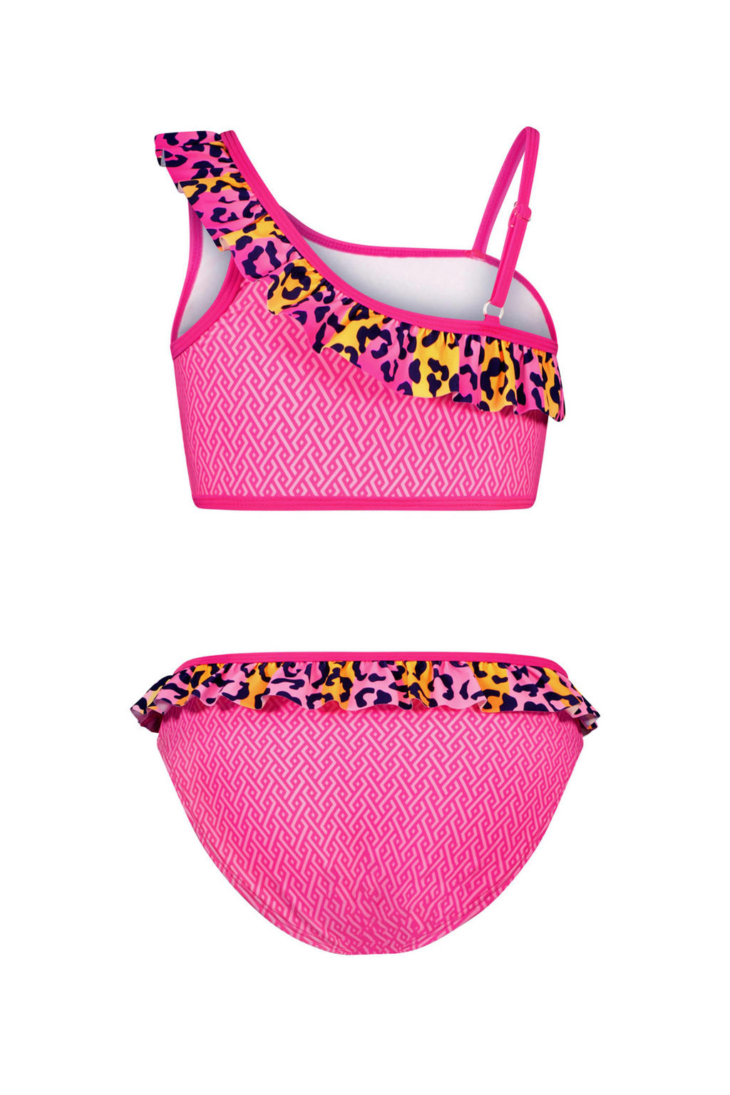 Just Beach crop bikini Blocked Leo met ruches roze wehkamp