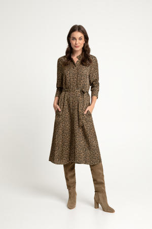 midi blouse jurk met luipaardprint