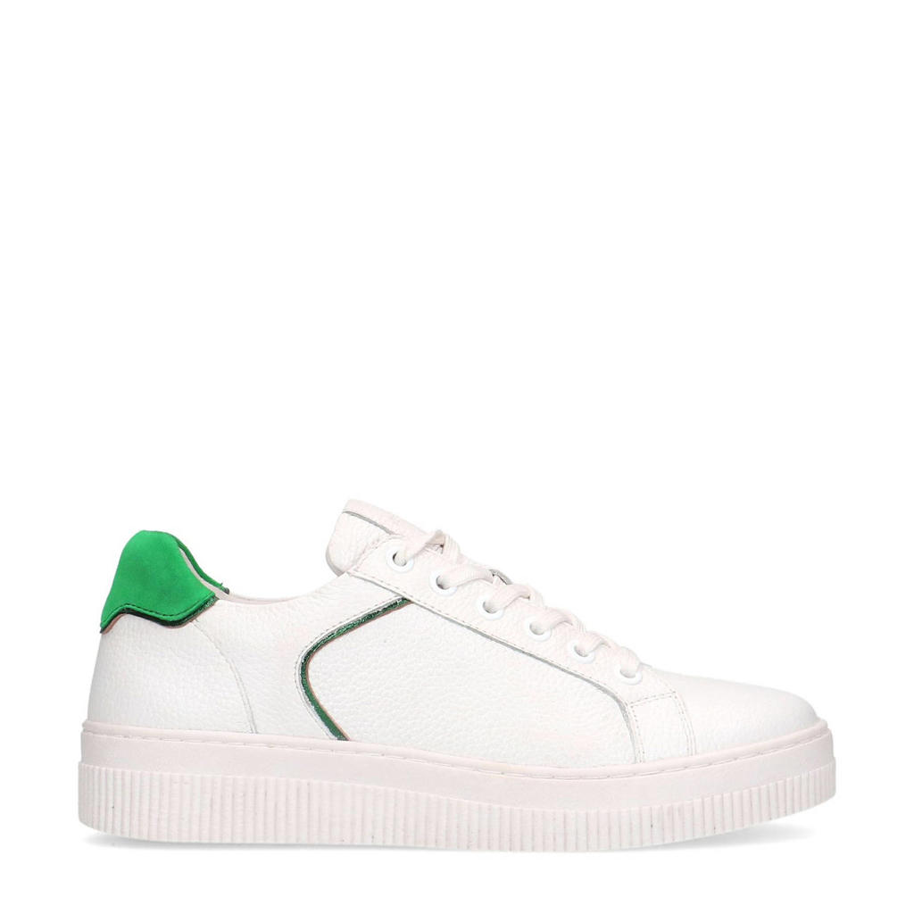 Wit en groene dames Manfield leren sneakers met veters