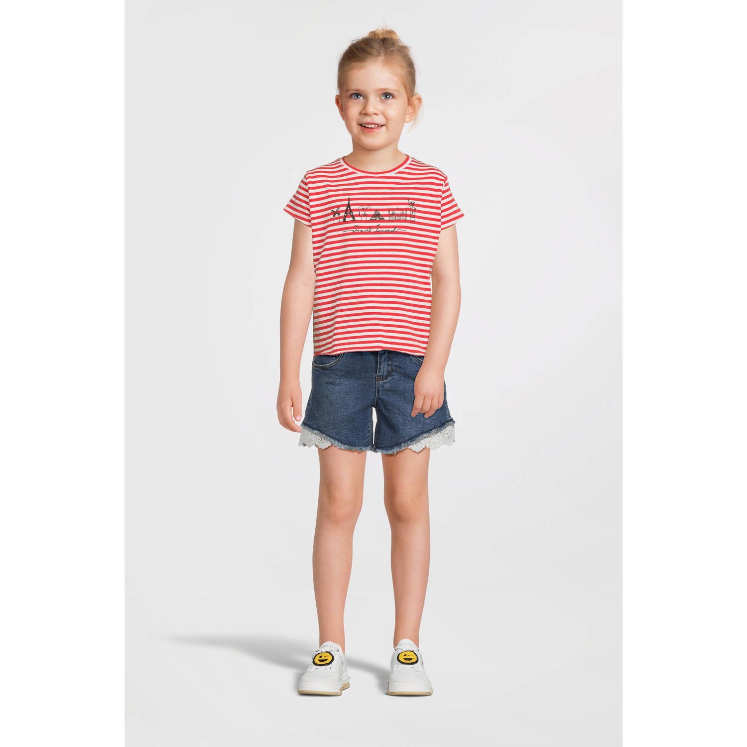 Orange Stars gestreept T-shirt Marjon koraal Roze Meisjes Stretchkatoen Ronde hals 104