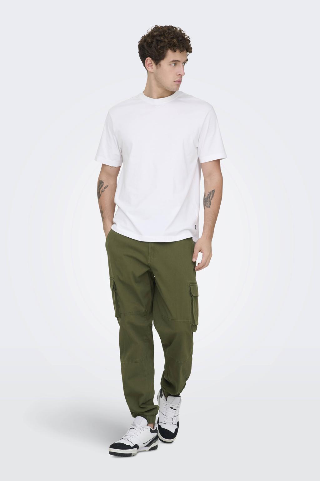 ONLY & SONS tapered fit broek ONSCAM olijfgroen