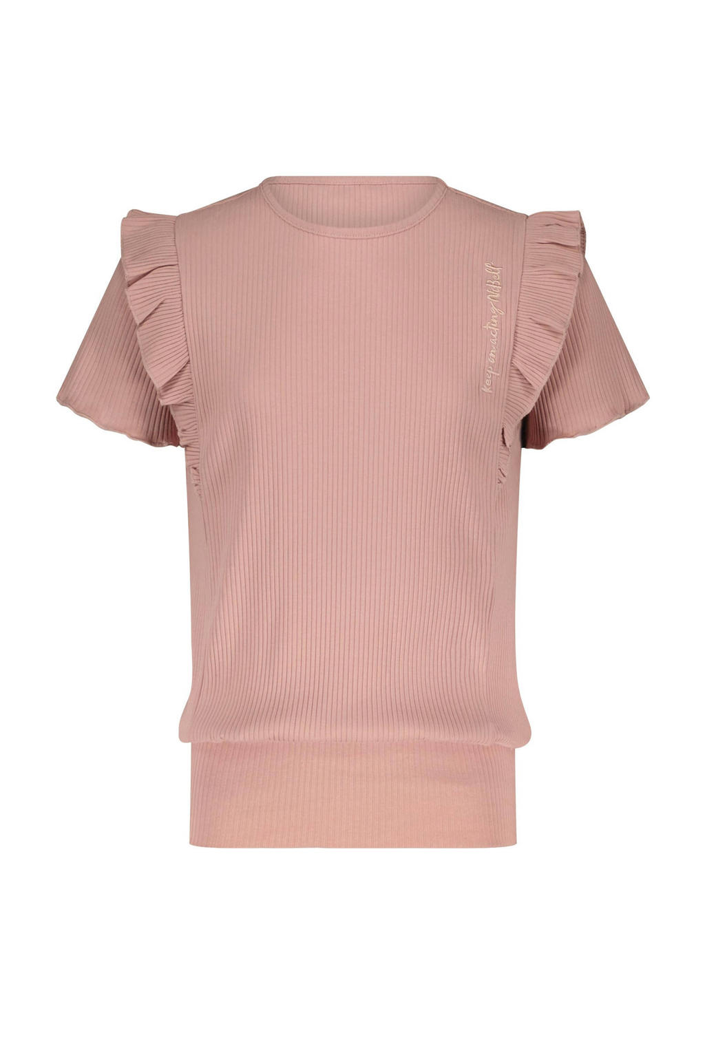 Roze meisjes NoBell’ T-shirt Kex van katoen met korte mouwen, ronde hals en ruches