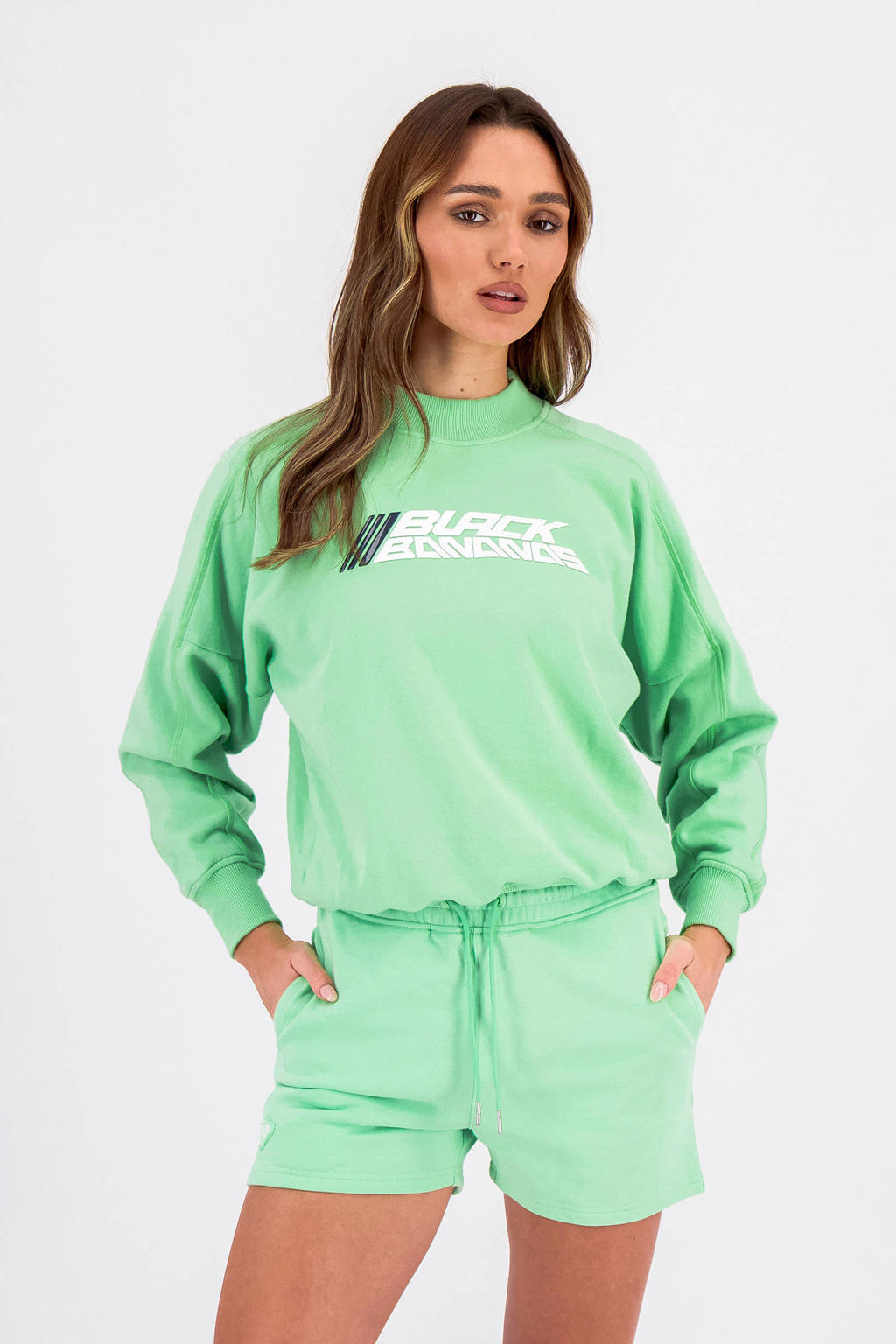 BLACK BANANAS sweater ACTIVE SWEATER met tekst groen wehkamp