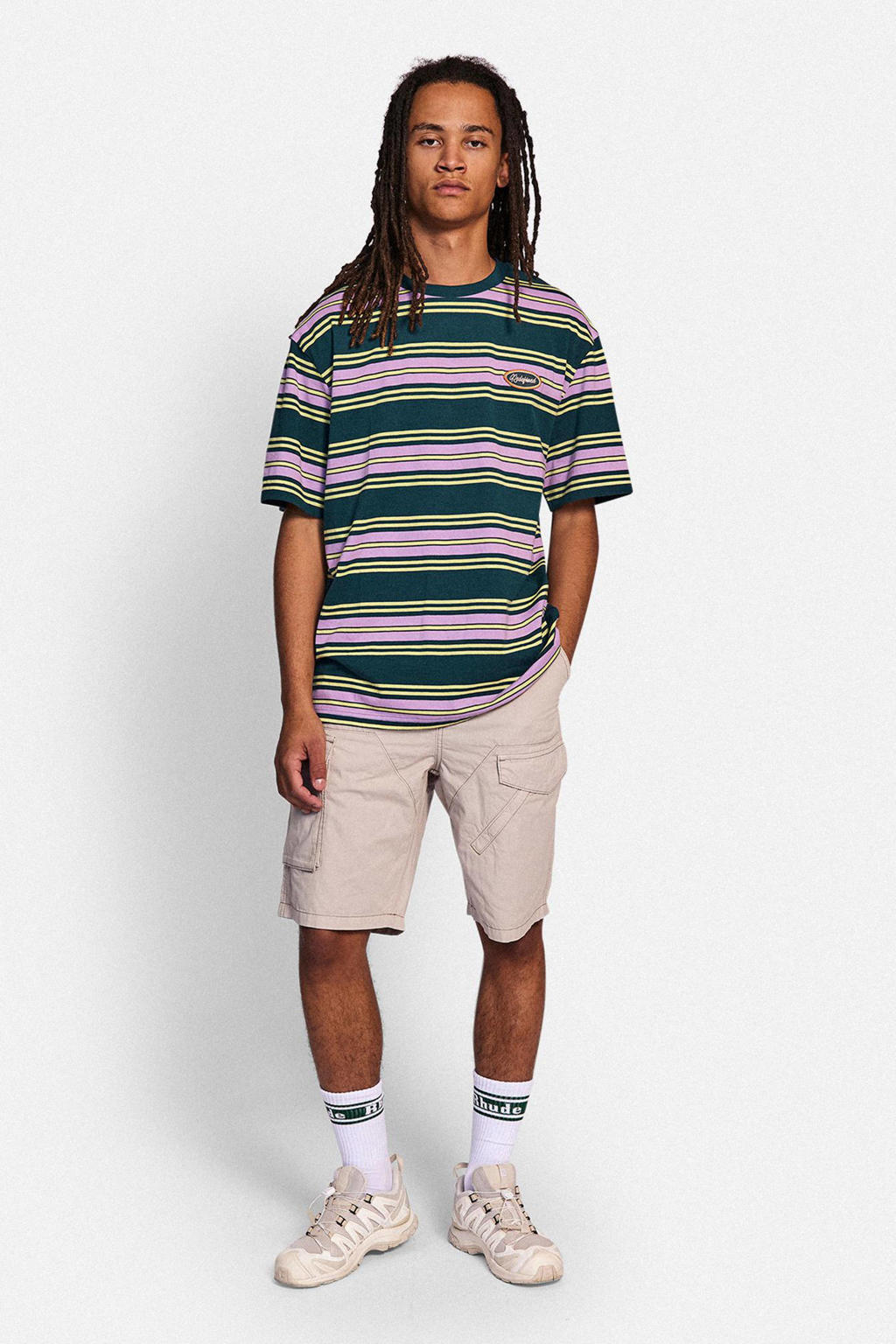Multikleurige heren Redefined Rebel gestreept T-shirt van katoen met korte mouwen en ronde hals