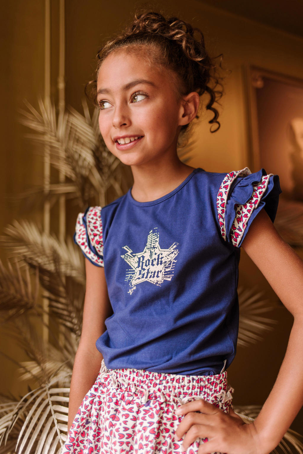 B.Nosy Tshirt B.A Star met printopdruk en ruches donkerblauw/rood/wit