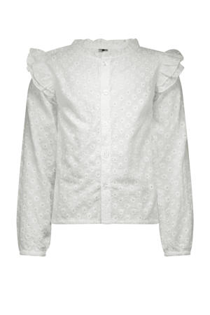 blouse B.Belle met all over print en ruches wit