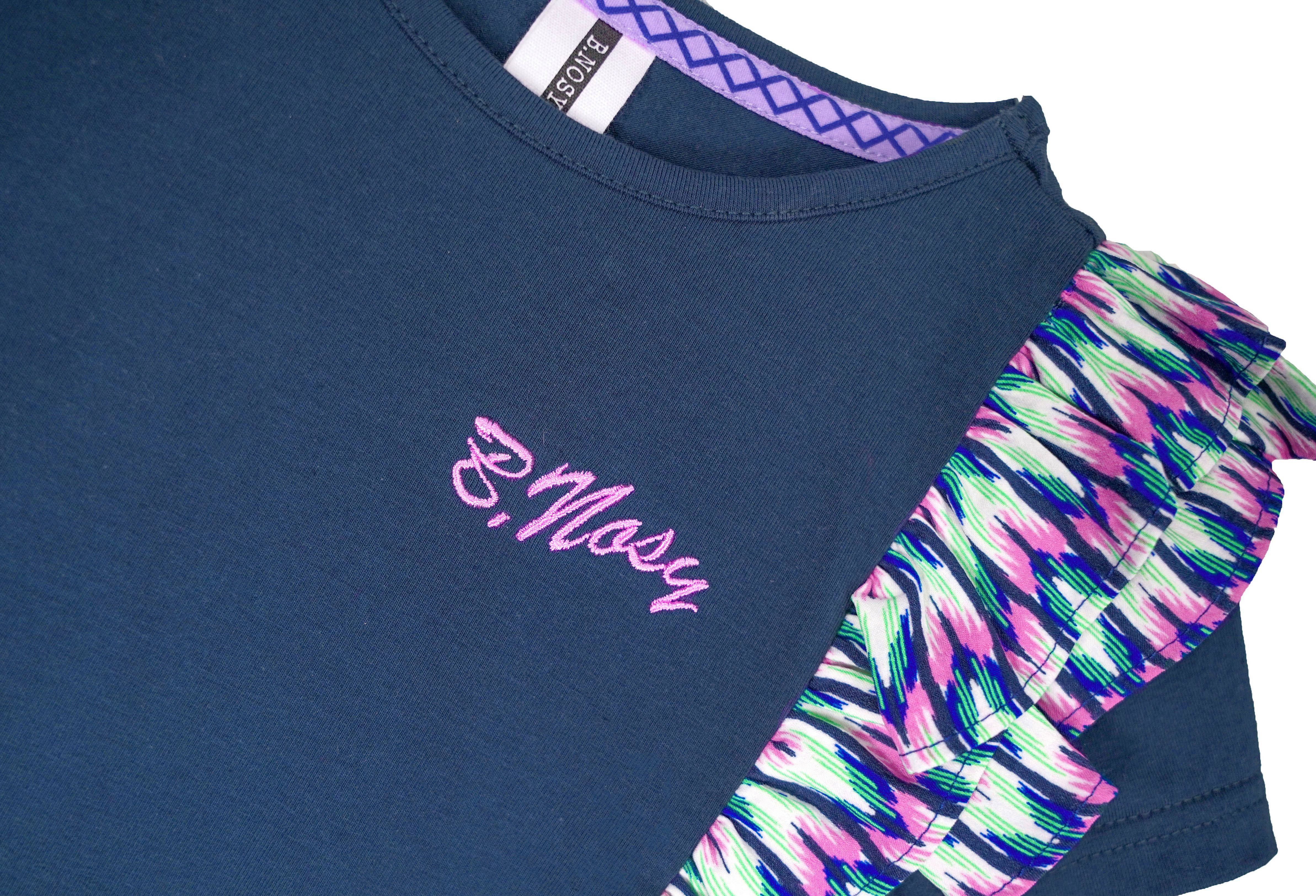 B.Nosy T-shirt B.Inspiring Met Ruches Donkerblauw/roze | Wehkamp