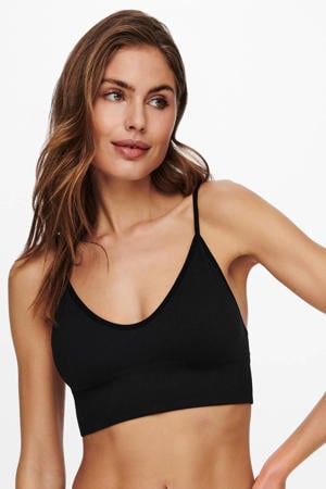 seamless niet-voorgevormde bralette met ribstuctuur zwart