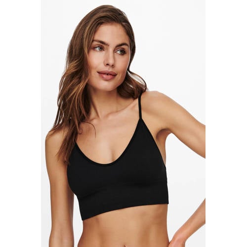 ONLY seamless niet-voorgevormde bralette met ribstuctuur zwart afbeelding