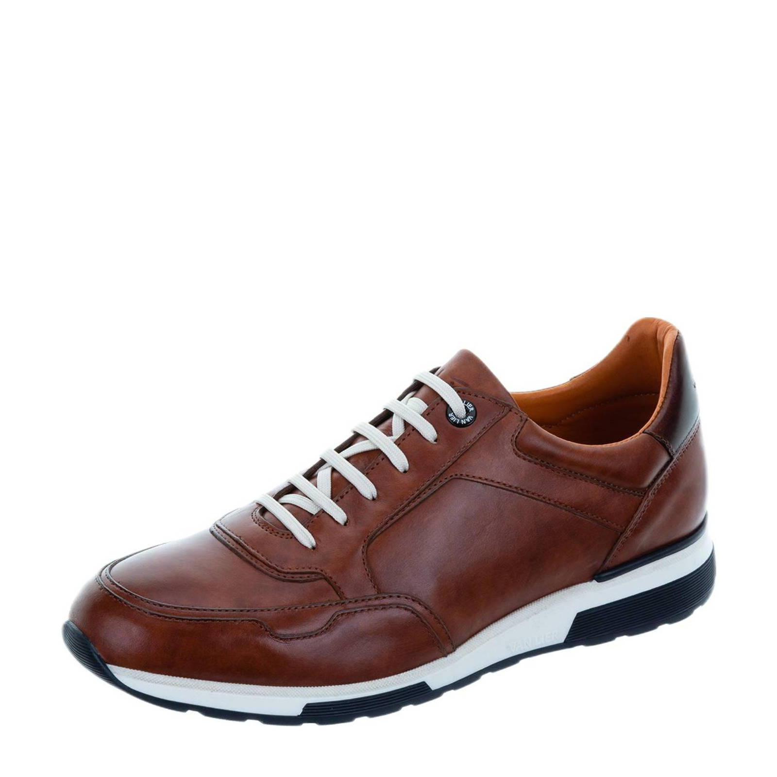 Van Lier Chavar leren sneakers cognac | wehkamp