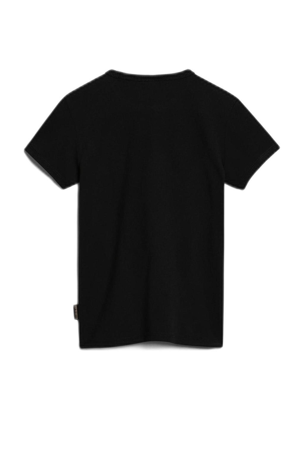 Zwarte jongens Napapijri T-shirt van duurzaam katoen met logo dessin, korte mouwen en ronde hals