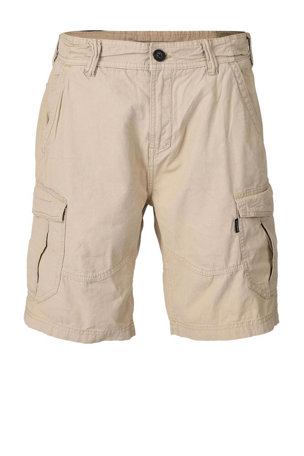 Zandkleurige heren Brunotti short Caldo van katoen met relaxed, regular waist, rits- en knoopsluiting en effen