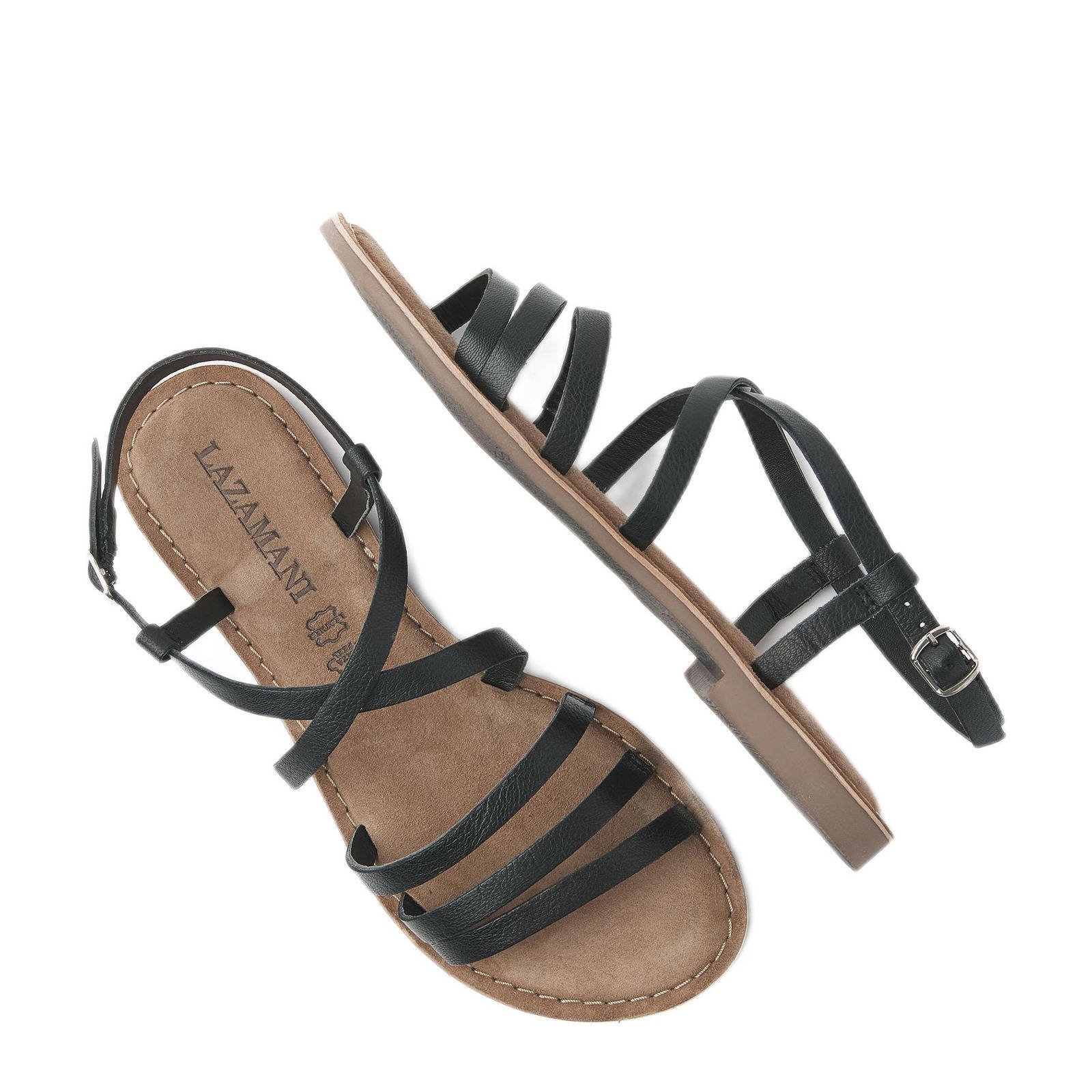 Lazamani leren sandalen zwart wehkamp