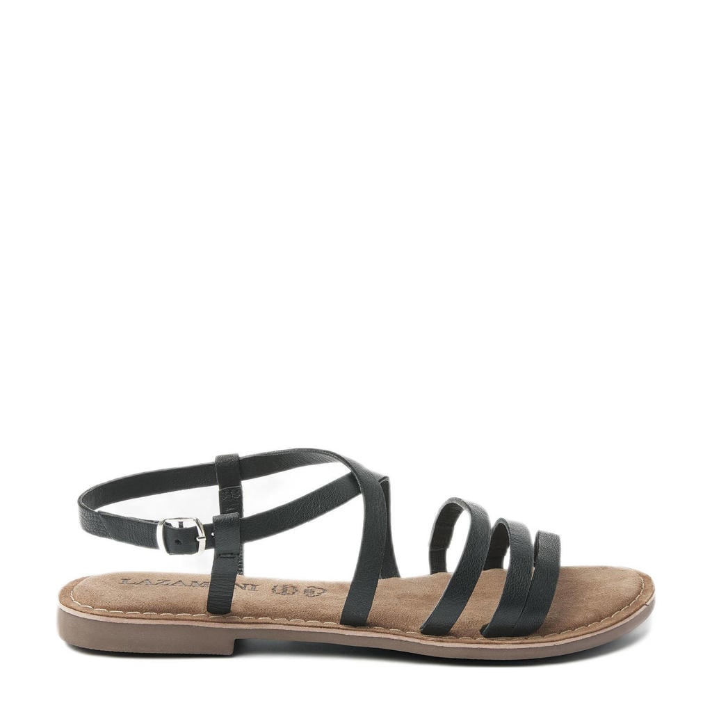 Zwarte dames Lazamani leren sandalen met gesp