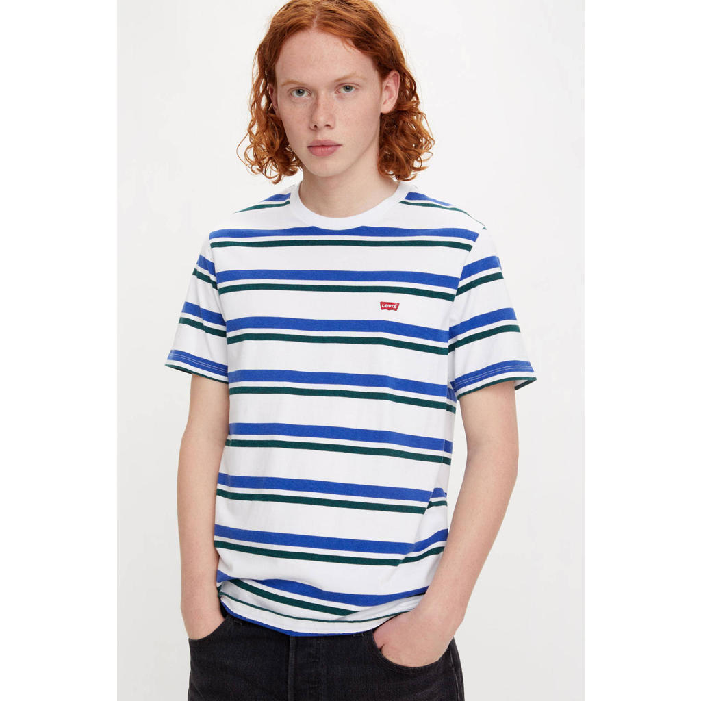Witte heren Levi's gestreept T-shirt van katoen met korte mouwen en ronde hals