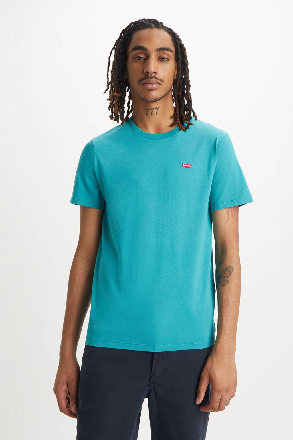 Turquoise heren Levi's T-shirt van katoen met logo dessin, korte mouwen en ronde hals