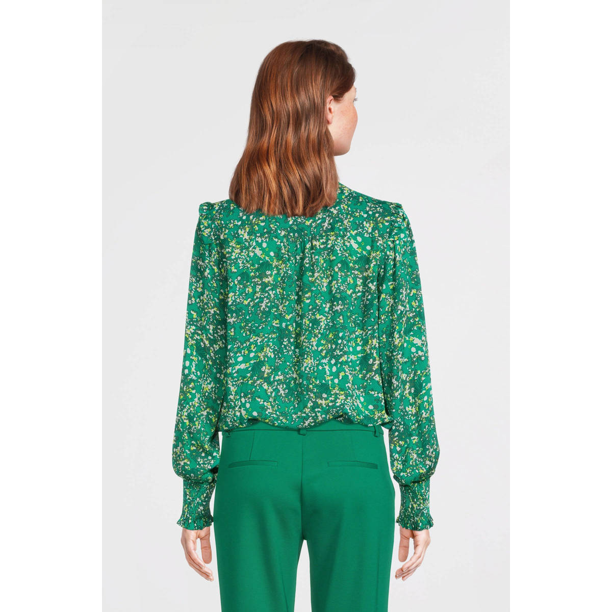 FREEQUENT blouse FQADNEY met all over print en plooien groen