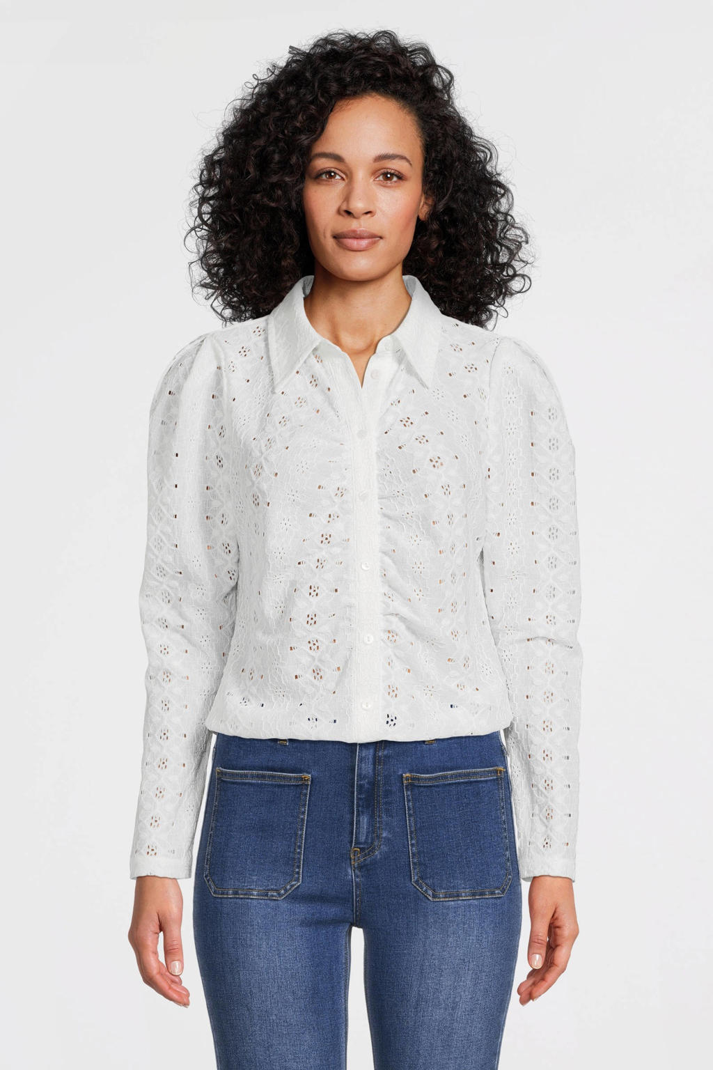 FREEQUENT blouse FQOFTEN met plooien met broderie wit wehkamp