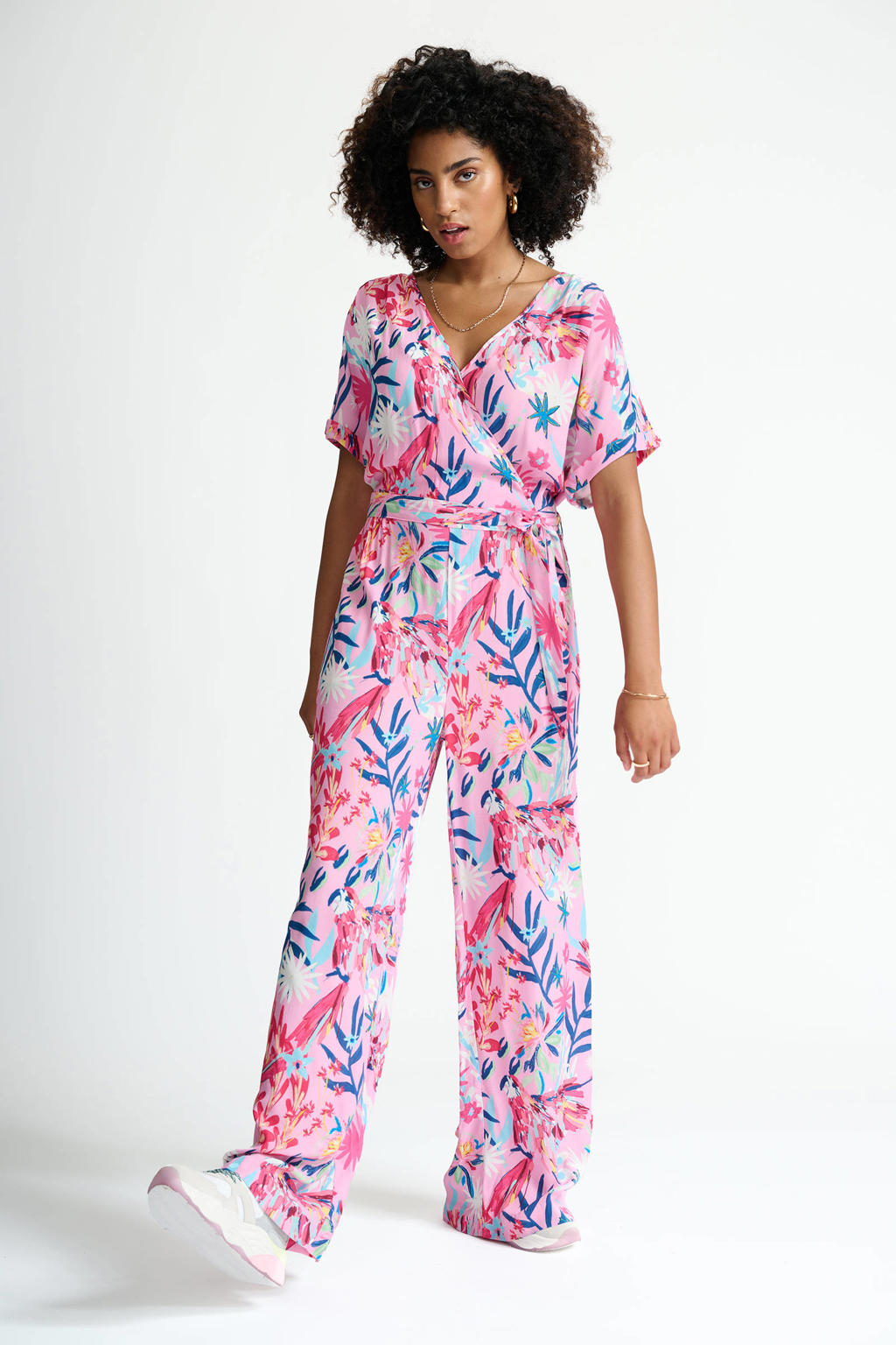 POM Amsterdam jumpsuit Botanical Pink met all over print roze/blauw