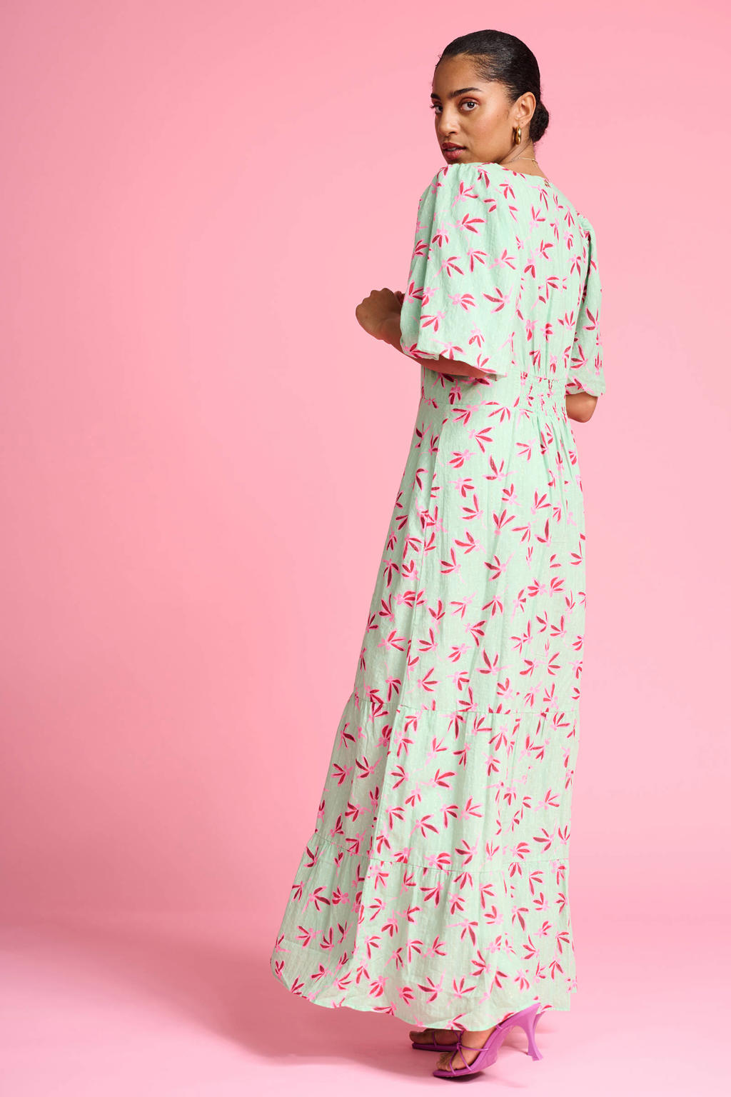 POM Amsterdam maxi jurk Charley Fly Away Green met all over print groen