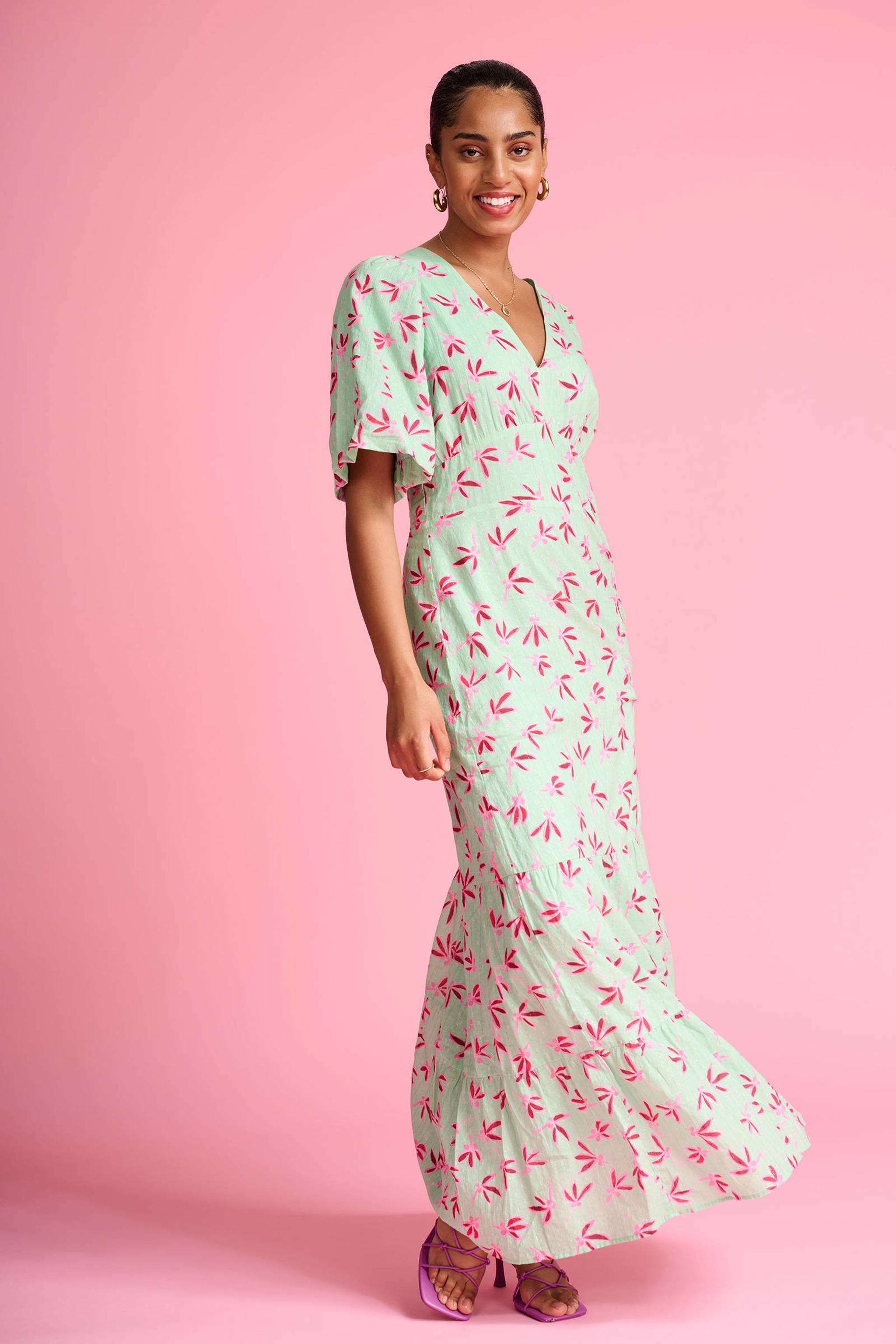 POM Amsterdam maxi jurk Charley Fly Away Green met all over print groen