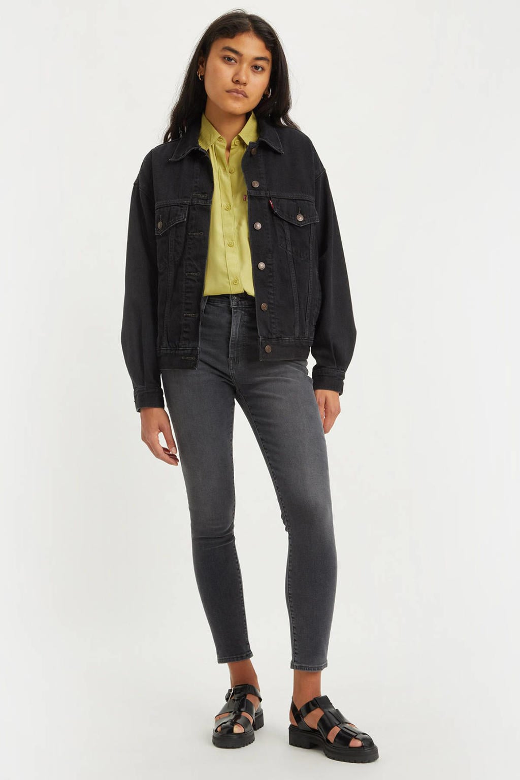 Zwarte dames Levi's ™ High Rise Skinny Jeans van denim met rits- en knoopsluiting en effen