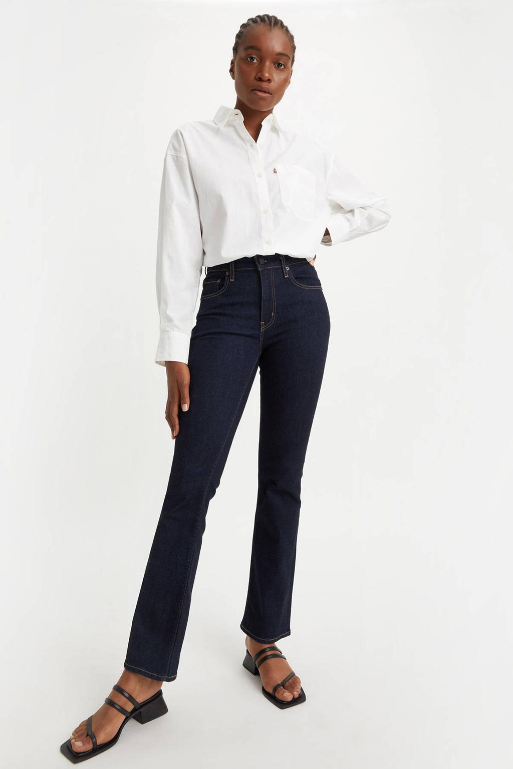 Dark blue denim dames Levi's high waist bootcut jeans dark blue van denim met rits- en knoopsluiting