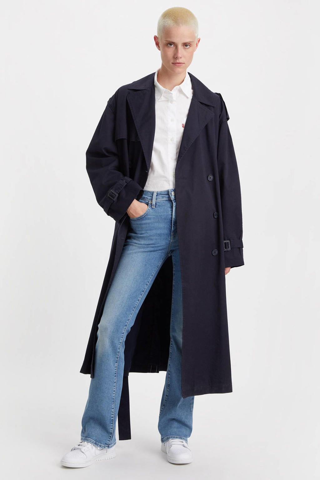 Light blue denim dames Levi's ™ High Rise Bootcut Jeans van denim met rits- en knoopsluiting en effen