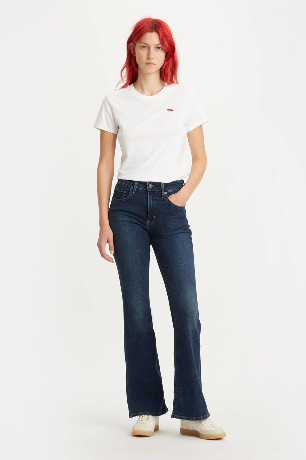 Dark blue denim dames Levi's high waist flared jeans dark blue van denim met rits- en knoopsluiting