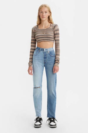 501 high waist regular fit jeans light blue denim