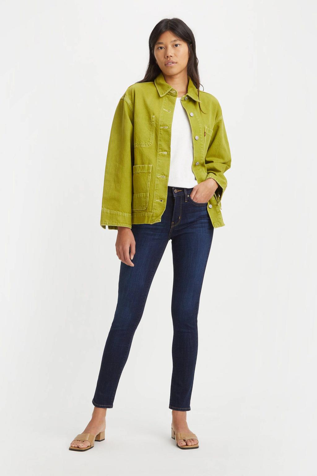 Dark blue denim dames Levi's Shaping Skinny Jeans van stretchdenim met regular waist en rits- en knoopsluiting
