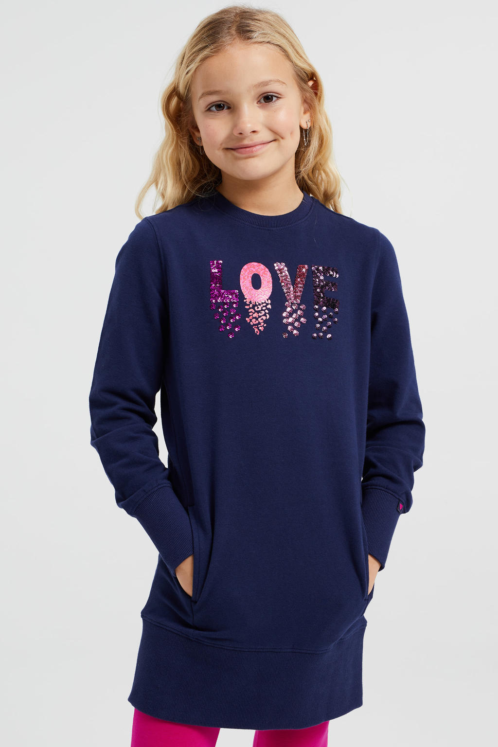 WE Fashion sweatjurk met tekst donkerblauw wehkamp