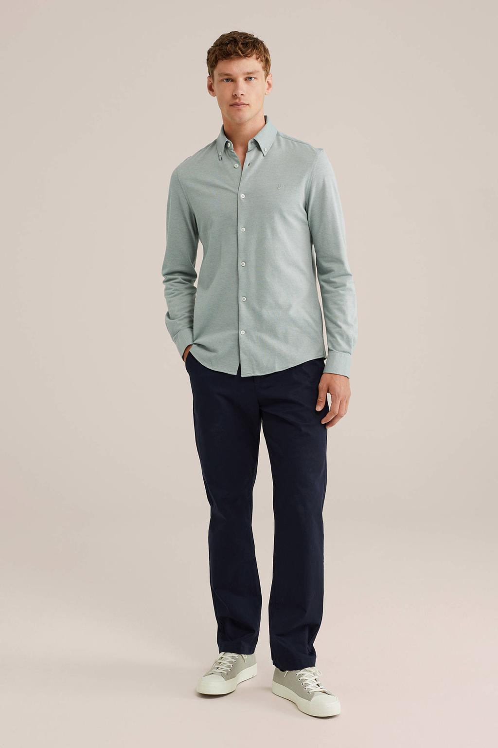 WE Fashion gemêleerd slim fit overhemd blue note