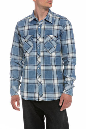 geruit regular fit overhemd 010 - medium blue/white